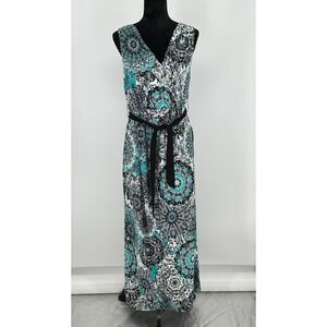 Corey P Teal Mandala Paisley Maxi Dress Sleeveless V-Neck C22291KCH Small